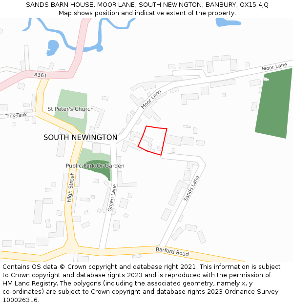 SANDS BARN HOUSE, MOOR LANE, SOUTH NEWINGTON, BANBURY, OX15 4JQ: Location map and indicative extent of plot
