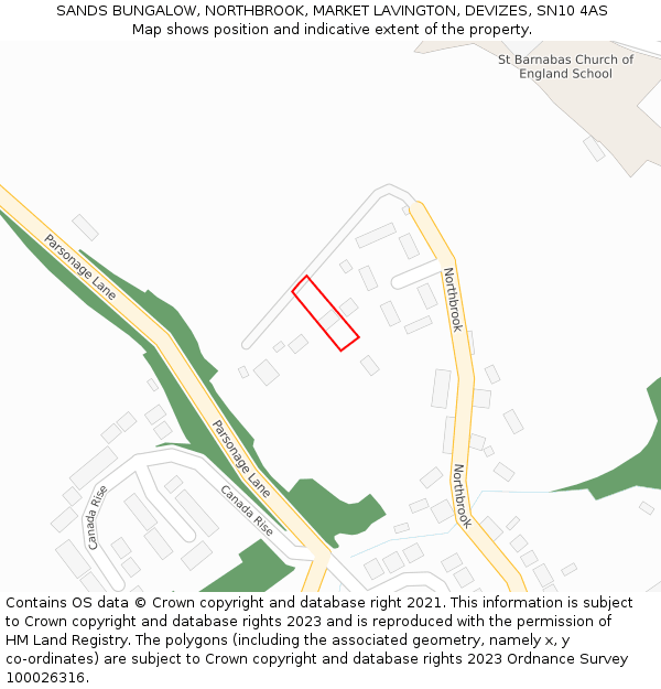 SANDS BUNGALOW, NORTHBROOK, MARKET LAVINGTON, DEVIZES, SN10 4AS: Location map and indicative extent of plot