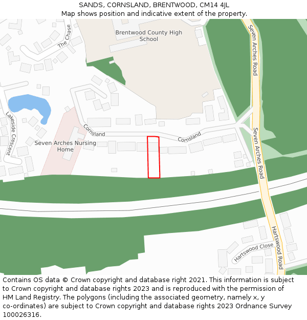SANDS, CORNSLAND, BRENTWOOD, CM14 4JL: Location map and indicative extent of plot