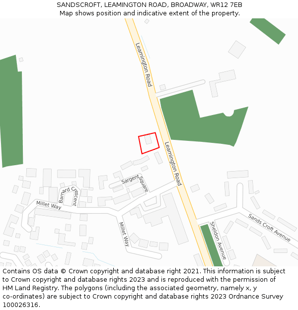 SANDSCROFT, LEAMINGTON ROAD, BROADWAY, WR12 7EB: Location map and indicative extent of plot