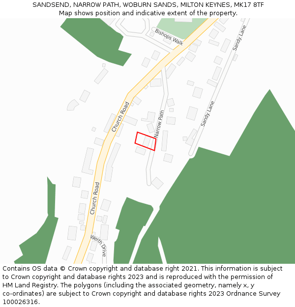 SANDSEND, NARROW PATH, WOBURN SANDS, MILTON KEYNES, MK17 8TF: Location map and indicative extent of plot