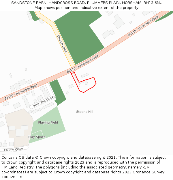 SANDSTONE BARN, HANDCROSS ROAD, PLUMMERS PLAIN, HORSHAM, RH13 6NU: Location map and indicative extent of plot