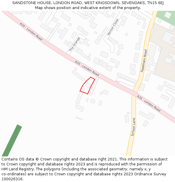 SANDSTONE HOUSE, LONDON ROAD, WEST KINGSDOWN, SEVENOAKS, TN15 6EJ: Location map and indicative extent of plot