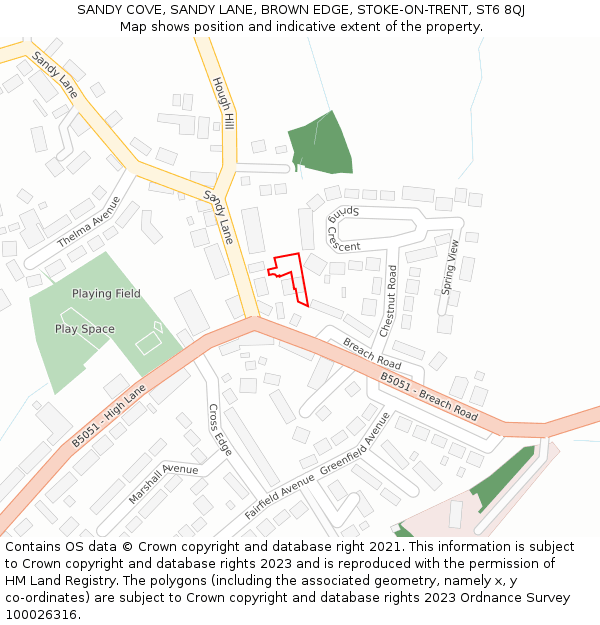 SANDY COVE, SANDY LANE, BROWN EDGE, STOKE-ON-TRENT, ST6 8QJ: Location map and indicative extent of plot