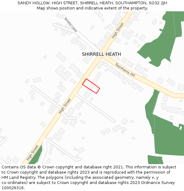 SANDY HOLLOW, HIGH STREET, SHIRRELL HEATH, SOUTHAMPTON, SO32 2JH: Location map and indicative extent of plot