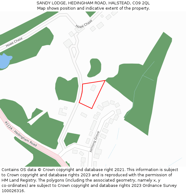 SANDY LODGE, HEDINGHAM ROAD, HALSTEAD, CO9 2QL: Location map and indicative extent of plot