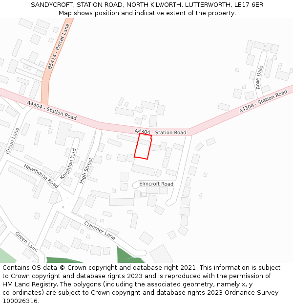 SANDYCROFT, STATION ROAD, NORTH KILWORTH, LUTTERWORTH, LE17 6ER: Location map and indicative extent of plot