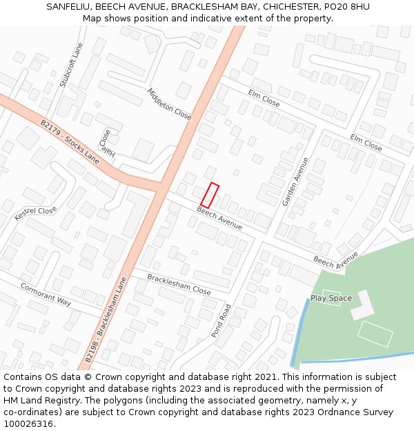 SANFELIU, BEECH AVENUE, BRACKLESHAM BAY, CHICHESTER, PO20 8HU: Location map and indicative extent of plot