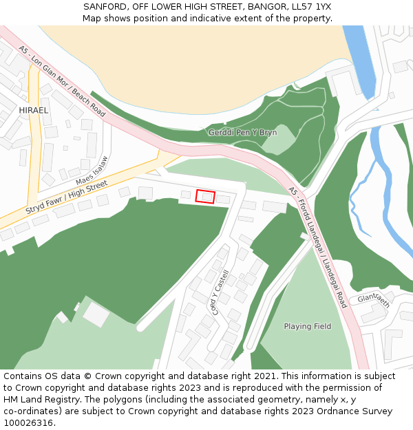 SANFORD, OFF LOWER HIGH STREET, BANGOR, LL57 1YX: Location map and indicative extent of plot