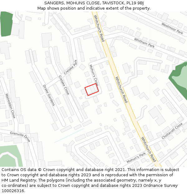 SANGERS, MOHUNS CLOSE, TAVISTOCK, PL19 9BJ: Location map and indicative extent of plot