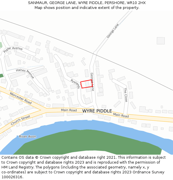 SANMAUR, GEORGE LANE, WYRE PIDDLE, PERSHORE, WR10 2HX: Location map and indicative extent of plot