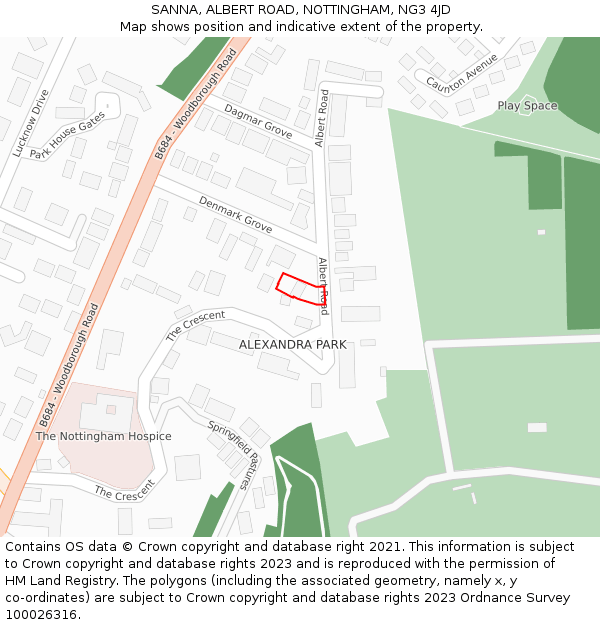 SANNA, ALBERT ROAD, NOTTINGHAM, NG3 4JD: Location map and indicative extent of plot