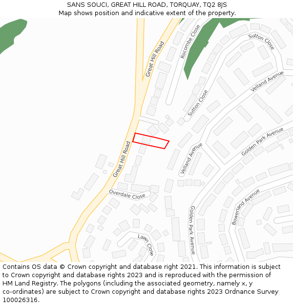 SANS SOUCI, GREAT HILL ROAD, TORQUAY, TQ2 8JS: Location map and indicative extent of plot