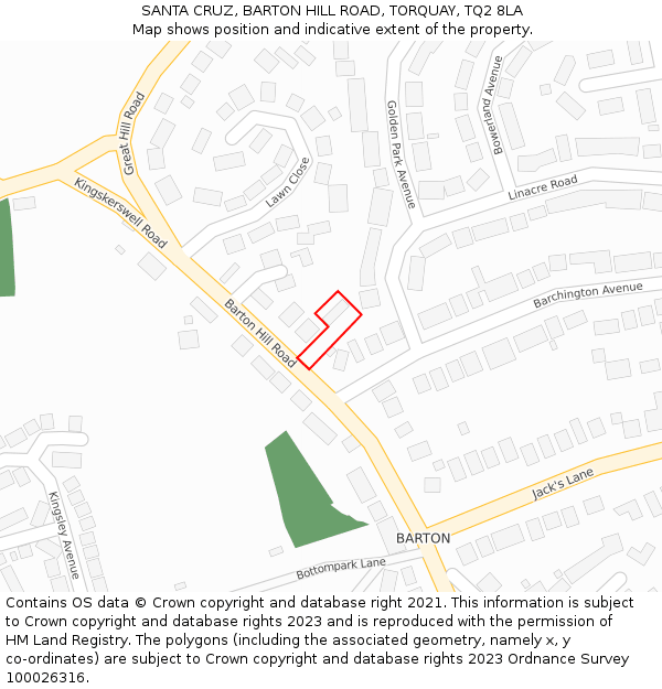 SANTA CRUZ, BARTON HILL ROAD, TORQUAY, TQ2 8LA: Location map and indicative extent of plot