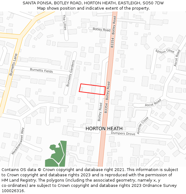 SANTA PONSA, BOTLEY ROAD, HORTON HEATH, EASTLEIGH, SO50 7DW: Location map and indicative extent of plot