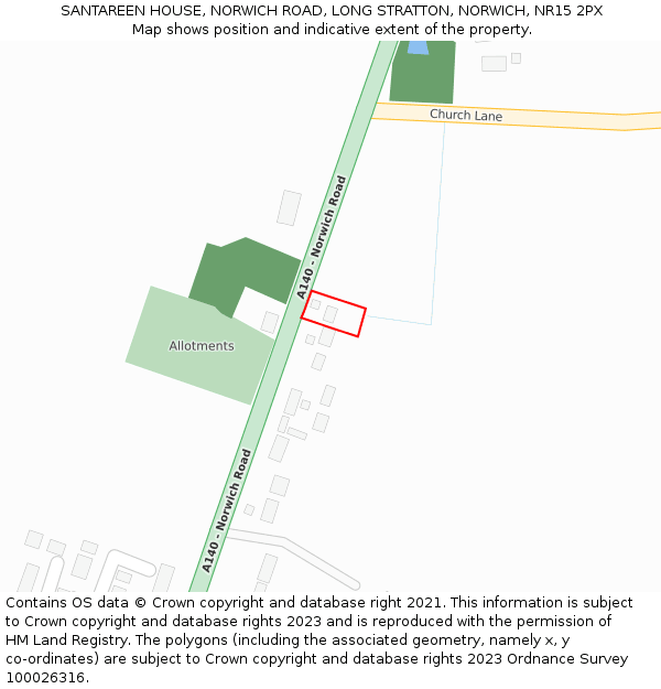 SANTAREEN HOUSE, NORWICH ROAD, LONG STRATTON, NORWICH, NR15 2PX: Location map and indicative extent of plot