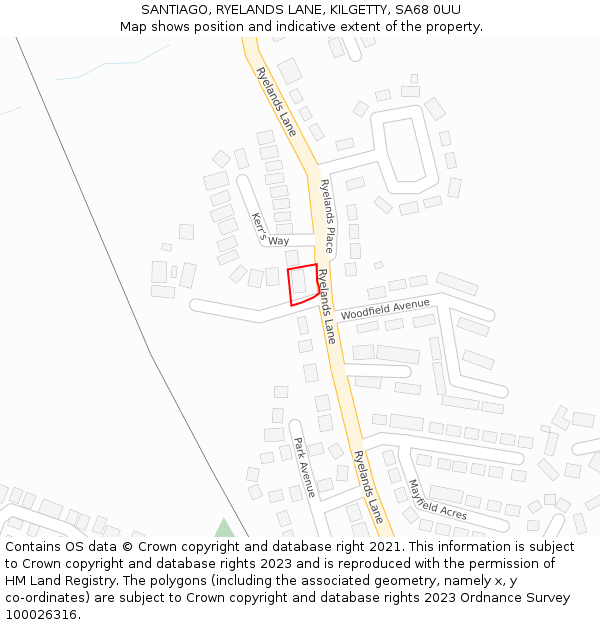 SANTIAGO, RYELANDS LANE, KILGETTY, SA68 0UU: Location map and indicative extent of plot