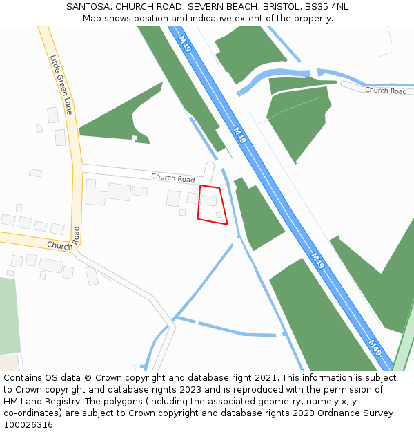 SANTOSA, CHURCH ROAD, SEVERN BEACH, BRISTOL, BS35 4NL: Location map and indicative extent of plot