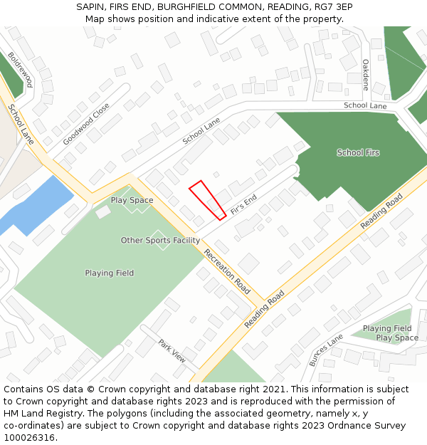 SAPIN, FIRS END, BURGHFIELD COMMON, READING, RG7 3EP: Location map and indicative extent of plot