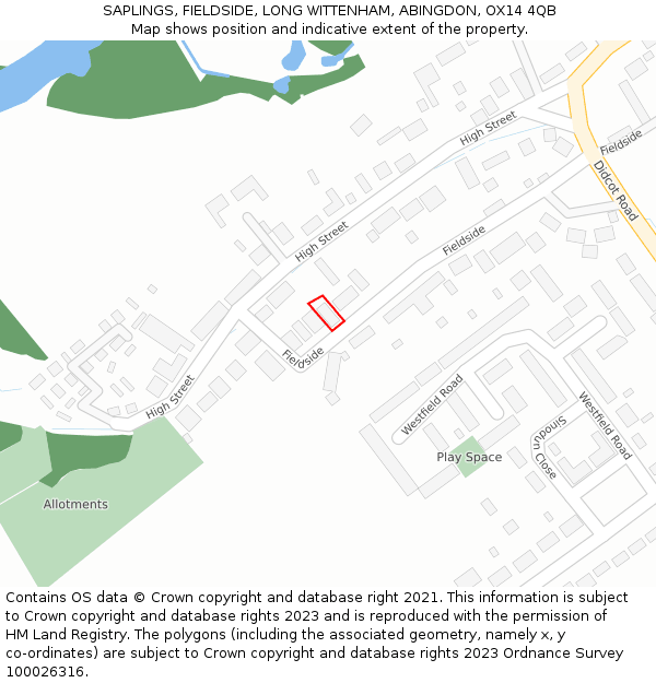 SAPLINGS, FIELDSIDE, LONG WITTENHAM, ABINGDON, OX14 4QB: Location map and indicative extent of plot