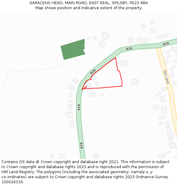 SARACENS HEAD, MAIN ROAD, EAST KEAL, SPILSBY, PE23 4BA: Location map and indicative extent of plot