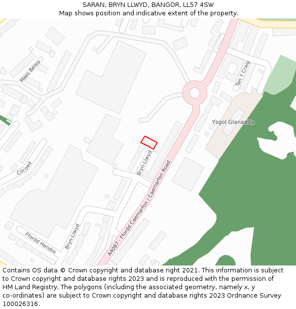 SARAN, BRYN LLWYD, BANGOR, LL57 4SW: Location map and indicative extent of plot