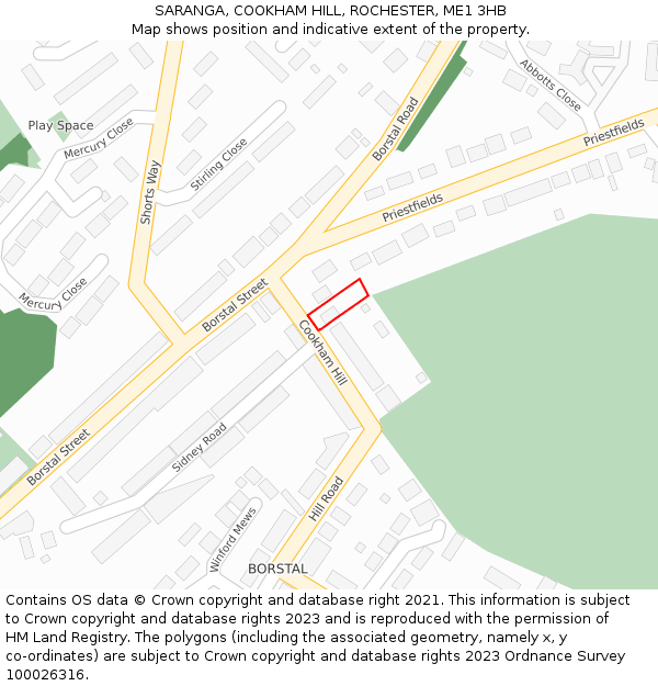 SARANGA, COOKHAM HILL, ROCHESTER, ME1 3HB: Location map and indicative extent of plot