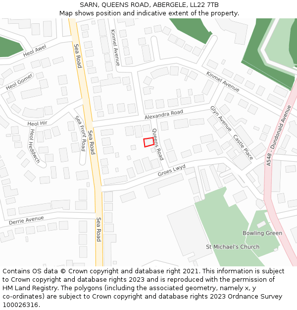 SARN, QUEENS ROAD, ABERGELE, LL22 7TB: Location map and indicative extent of plot