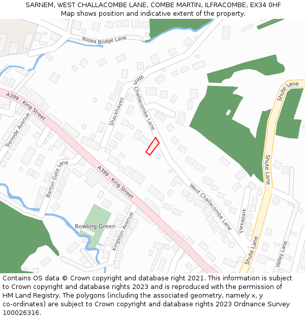SARNEM, WEST CHALLACOMBE LANE, COMBE MARTIN, ILFRACOMBE, EX34 0HF: Location map and indicative extent of plot