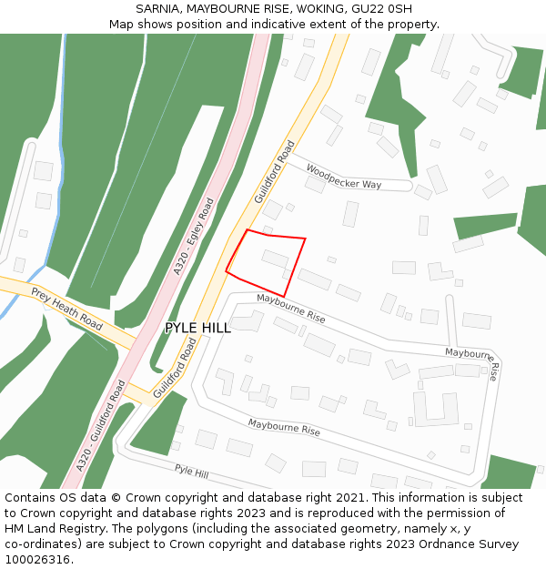 SARNIA, MAYBOURNE RISE, WOKING, GU22 0SH: Location map and indicative extent of plot