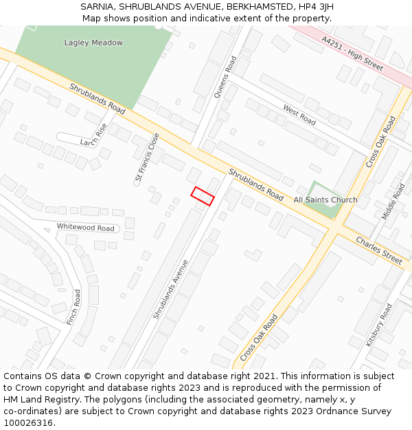 SARNIA, SHRUBLANDS AVENUE, BERKHAMSTED, HP4 3JH: Location map and indicative extent of plot