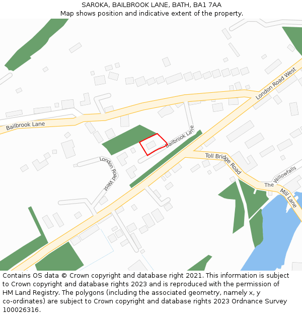 SAROKA, BAILBROOK LANE, BATH, BA1 7AA: Location map and indicative extent of plot