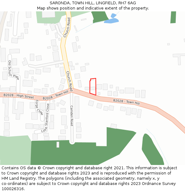 SARONDA, TOWN HILL, LINGFIELD, RH7 6AG: Location map and indicative extent of plot
