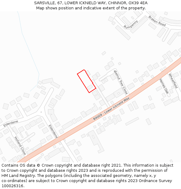 SARSVILLE, 67, LOWER ICKNIELD WAY, CHINNOR, OX39 4EA: Location map and indicative extent of plot