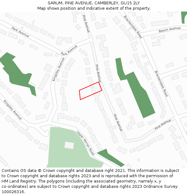 SARUM, PINE AVENUE, CAMBERLEY, GU15 2LY: Location map and indicative extent of plot