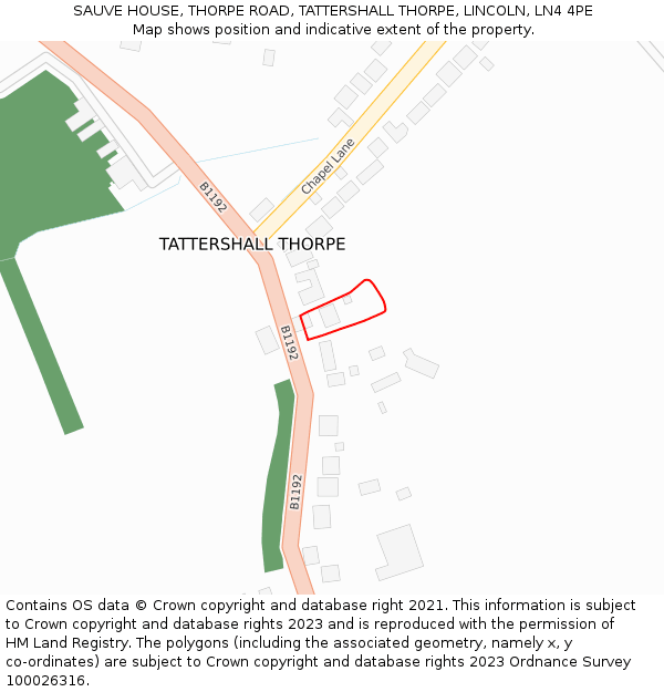 SAUVE HOUSE, THORPE ROAD, TATTERSHALL THORPE, LINCOLN, LN4 4PE: Location map and indicative extent of plot