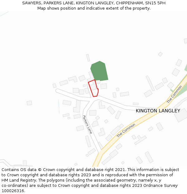 SAWYERS, PARKERS LANE, KINGTON LANGLEY, CHIPPENHAM, SN15 5PH: Location map and indicative extent of plot