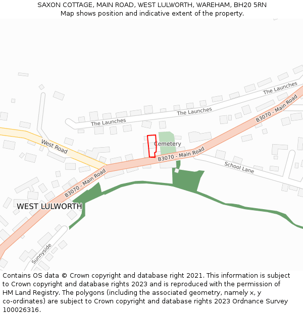 SAXON COTTAGE, MAIN ROAD, WEST LULWORTH, WAREHAM, BH20 5RN: Location map and indicative extent of plot