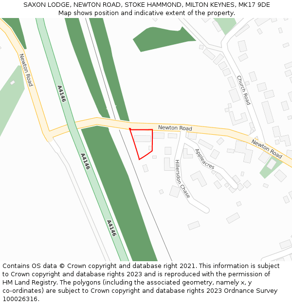 SAXON LODGE, NEWTON ROAD, STOKE HAMMOND, MILTON KEYNES, MK17 9DE: Location map and indicative extent of plot