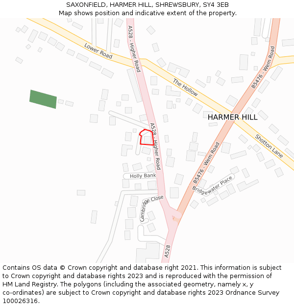 SAXONFIELD, HARMER HILL, SHREWSBURY, SY4 3EB: Location map and indicative extent of plot