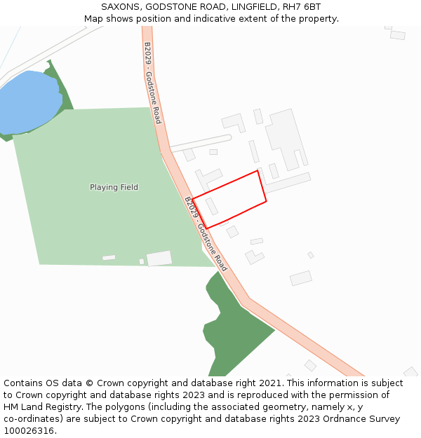 SAXONS, GODSTONE ROAD, LINGFIELD, RH7 6BT: Location map and indicative extent of plot