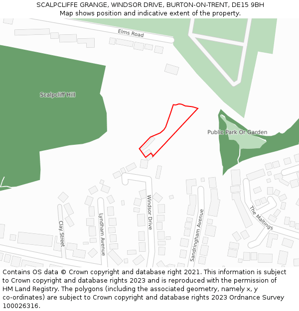 SCALPCLIFFE GRANGE, WINDSOR DRIVE, BURTON-ON-TRENT, DE15 9BH: Location map and indicative extent of plot