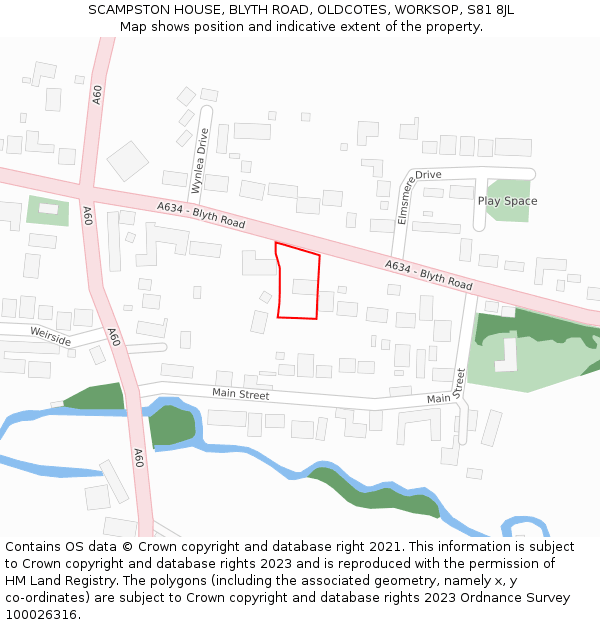 SCAMPSTON HOUSE, BLYTH ROAD, OLDCOTES, WORKSOP, S81 8JL: Location map and indicative extent of plot