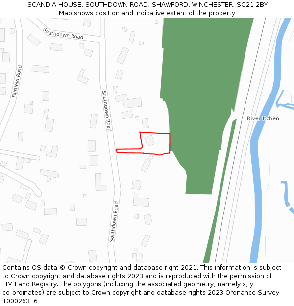 SCANDIA HOUSE, SOUTHDOWN ROAD, SHAWFORD, WINCHESTER, SO21 2BY: Location map and indicative extent of plot