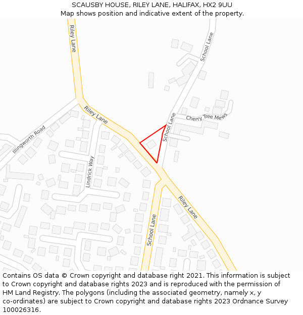 SCAUSBY HOUSE, RILEY LANE, HALIFAX, HX2 9UU: Location map and indicative extent of plot