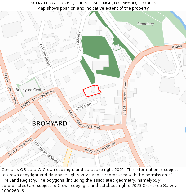 SCHALLENGE HOUSE, THE SCHALLENGE, BROMYARD, HR7 4DS: Location map and indicative extent of plot