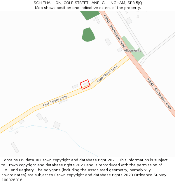 SCHIEHALLION, COLE STREET LANE, GILLINGHAM, SP8 5JQ: Location map and indicative extent of plot