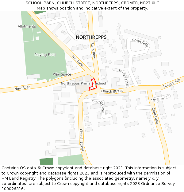 SCHOOL BARN, CHURCH STREET, NORTHREPPS, CROMER, NR27 0LG: Location map and indicative extent of plot