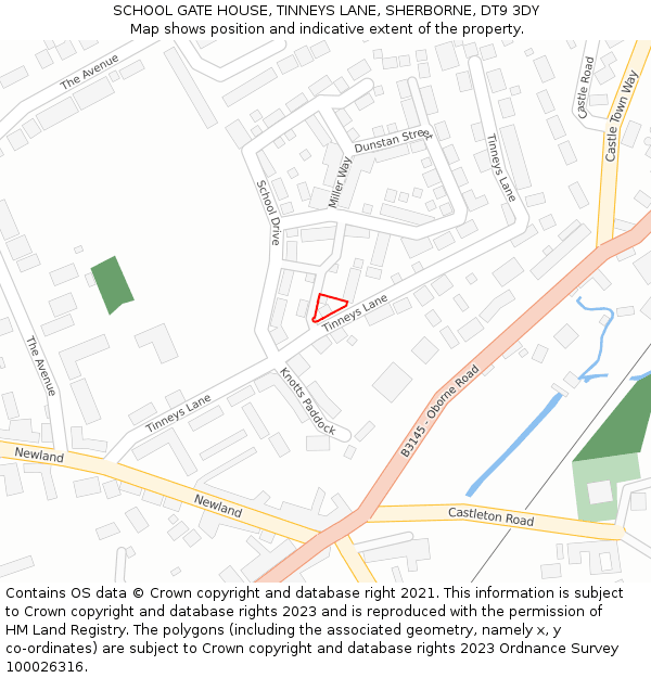 SCHOOL GATE HOUSE, TINNEYS LANE, SHERBORNE, DT9 3DY: Location map and indicative extent of plot