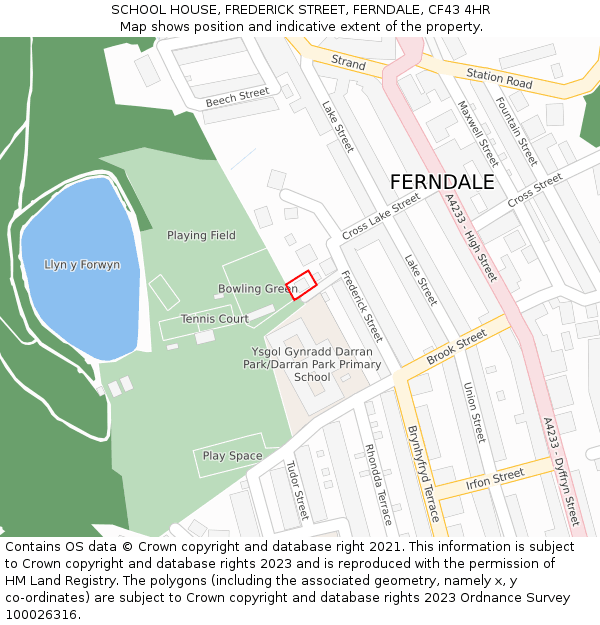 SCHOOL HOUSE, FREDERICK STREET, FERNDALE, CF43 4HR: Location map and indicative extent of plot